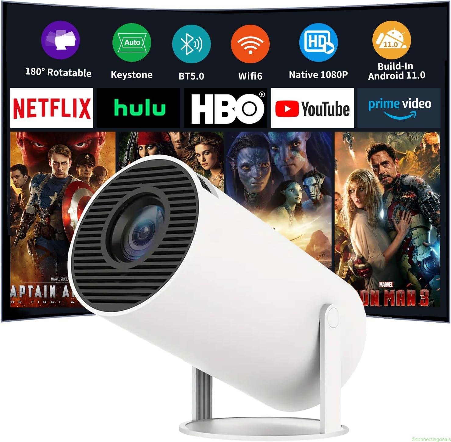 free ads Olymmons Mini Portable Projector – 1080P, WiFi 6, Bluetooth 5.0 – Best Price