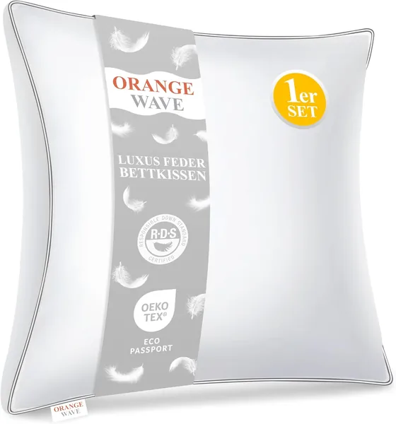 free ads Orange Wave Kissen 80 x 80 cm Federkissen – 3-Kammer-Daunenkissen 80 x 80 cm, Kissen mit Daunen und Federn, Bettkissen
