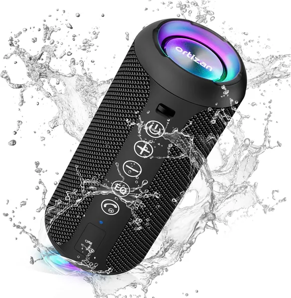 free ads Ortizan Bluetooth Speaker, IPX7, Vattenkramt, Portabil Wireles med LED-lampa, 24W Stereo Ljud och 30 Timmar Speleringstid