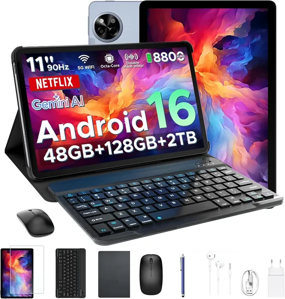 free ads P11 Android 16 Tablet 11 pulgadas, 48GB RAM + 128GB ROM/2TB TF, 90Hz, T7250 Octa-Core, 8800mAh, 13MP+5MP, AI Gemini, Widevine L – 28% de descuento