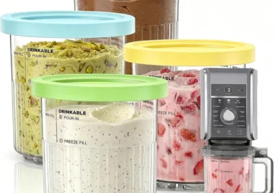 free ads Pack mit 4 Eisbehältern für Ninja Creami Deluxe NC501 & NC500, 710 ml (24 oz) Ersatzbecher mit wasserdichten Deckeln, BPA-frei in Finland
