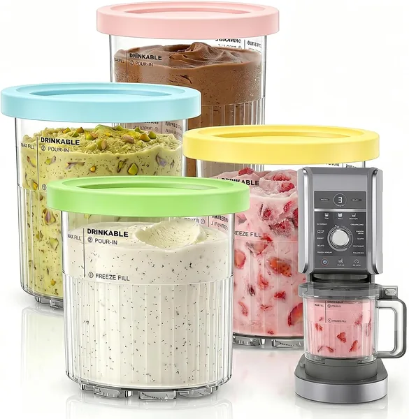 free ads Pack mit 4 Eisbehältern für Ninja Creami Deluxe NC501 & NC500, 710 ml (24 oz) Ersatzbecher mit wasserdichten Deckeln, BPA-frei