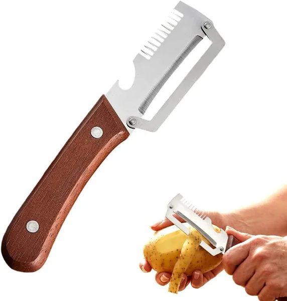 free ads Pelador de Verduras de Alta Calidad con Mango de Madera y Abrebotellas, Pelador Multifuncional para la Cocina, Utensilio de Cocina