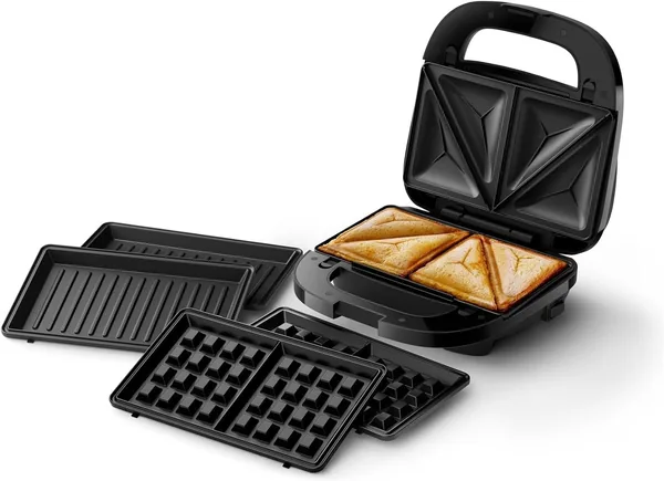 free ads Philips Opiekacz do kanapek z serii 5000 – 3 zestawy płyt do panini, tostów i gofrów, Nieprzywierające płyty grillowe, Szczelne zamknięcie
