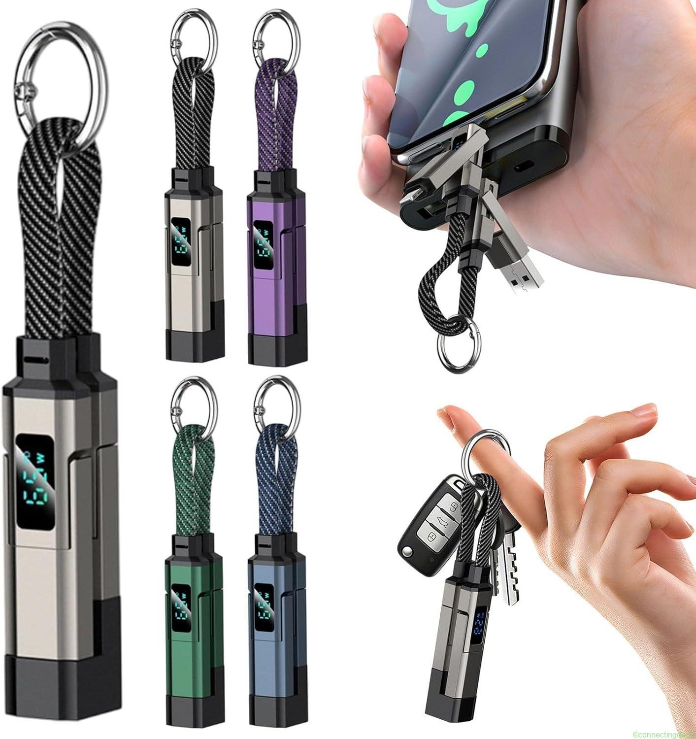 free ads Portable 4 in 1 Smart Display Keychain Cable – Fast Charging Lanyard