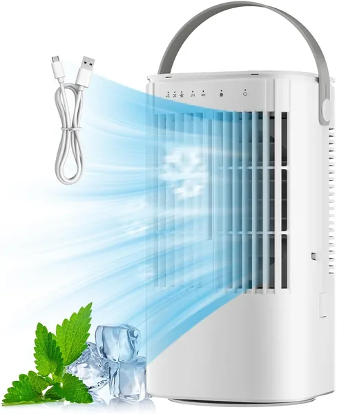 free ads Portabler Luftkühlgerät mit 7-Farben Nachtlicht, energieeffizient, Sprühkühlung und Multi-Winkel Schwenkfunktion – 27% Rabatt