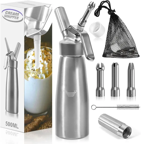 free ads Profesionell whisk kremsipon 500ml med 3 skjortor och 1 borste, 1 mesh-säck, köksipon