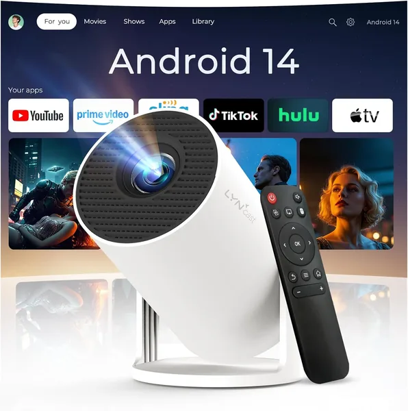 free ads Projecteur vidéo Wi-Fi 6 & Bluetooth 5.4 – Full HD 1080p/4K, Android 14, Auto