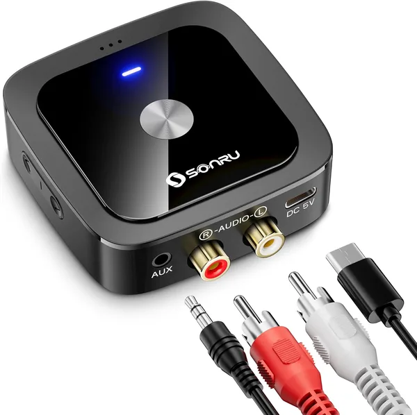 free ads Receptor Bluetooth SONRU 6.0 HiFi, Adaptador de Audio Inalámbrico con Jack Aux de 3.5mm y RCA, para Sistema Estéreo de Coche/Casa, Conexión Dual