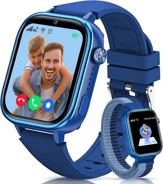 free ads Reloj inteligente 4G para niños con GPS y llamada de video, Smartwatch para niños con llamadas, chat de voz, SOS, modo escolar, IP68 resistente al agua