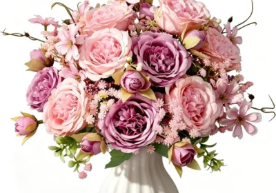 free ads Rollway Künstliche Pfingstrosen Blumenstrauß mit Schleierkraut - 13 Stück Kunstblumen wie echt, Rosa und Lila in Slovenia