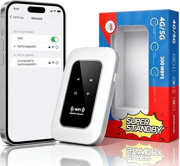 free ads Router WiFi Portátil 5G Desbloqueado con Ranura SIM, Conexión para 10 Dispositivos, Cobertura 4G/5G, Compatible con Todos los Operadores