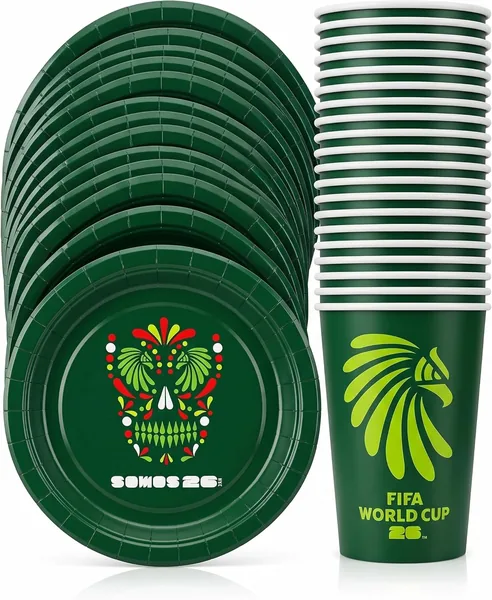 free ads Set Platos y Vasos Desechables Mundial FIFA 2026 Oficial – 18 Platos 22.5 cm + 20 Vasos (266 ml) – Decoración Logo Oficial