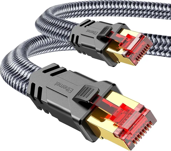 free ads Snowkids Cat 8 Netzwerkkabel 5 m, 40 Gbps LAN-Kabel Hochgeschwindigkeits-Ethernetkabel 2000 MHz S/FTP POE Gigabit RJ45 Nylon Flechtkabel