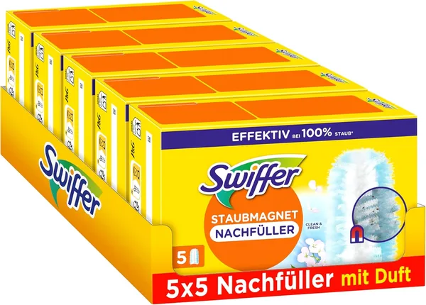 free ads Swiffer Dust Magnet Refill Pack, 25 Wipes (5 x 5) mit Febreze-Duft, fängt und haftet 3 Mal mehr Staub und Haare als C