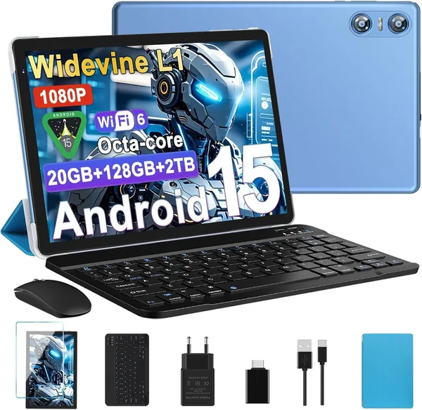 free ads Tablet Android 15 de 10 pulgadas, 20GB RAM + 128GB ROM (Tarjeta TF hasta 2TB), Octa-core, Widevine L1, GMS, 5G+WiFi 6, 5+8MP, 1280 x 800