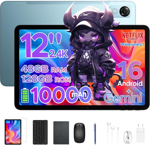 free ads Tablet P12 Android 12 pulgadas, 48GB RAM + 128GB ROM/2TB TF, IPS 2.4K, 120Hz, Batería 10000mAh/18W, WiFi 5G
