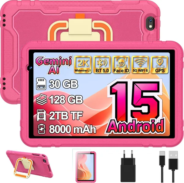 free ads Tablette Enfants 10 Pouces Android 15 avec Gemini AI, 30 + 128 Go, WiFi 6, 8000 mAh, Widevine L1, GPS, Face ID – Économisez 34% !