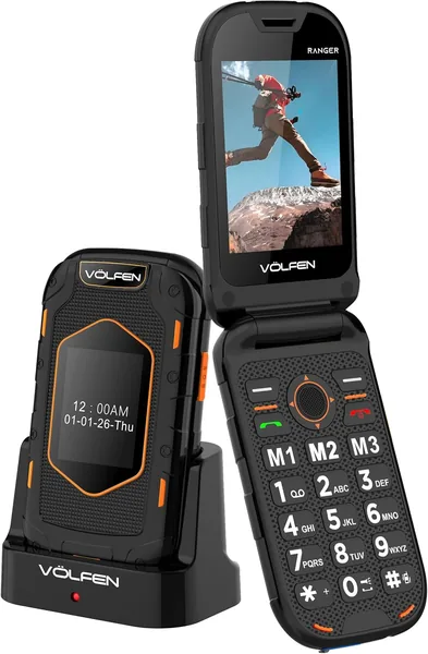 free ads Teléfono Volfen Ranger Resistente con Pantalla Dupla para Mayores, Botones y Teclas Grandes, Fácil de Usar, USB-C, 3 Memorias Directas, Carga
