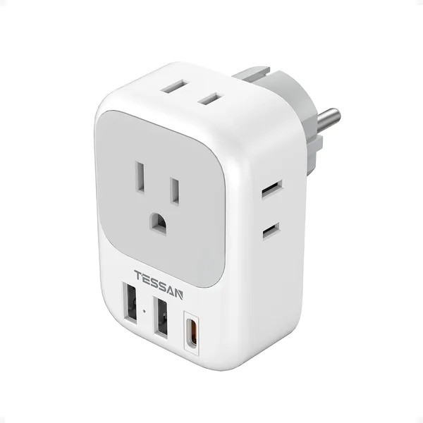 free ads TESSAN 変換プラグ、韓国製 SE型 コンセント換算器、4 ACコンセント、1 USB-Cポート、2 USB-Aポート、GE対応