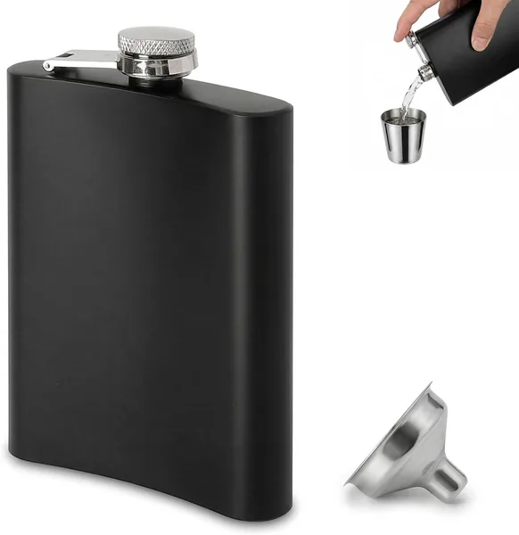 free ads TLDBATICE fickplunta rostfritt stål 20 ml svart matt med trakt – fickplunta set läckagesäker, hipflaska liten fickstorlek, fi