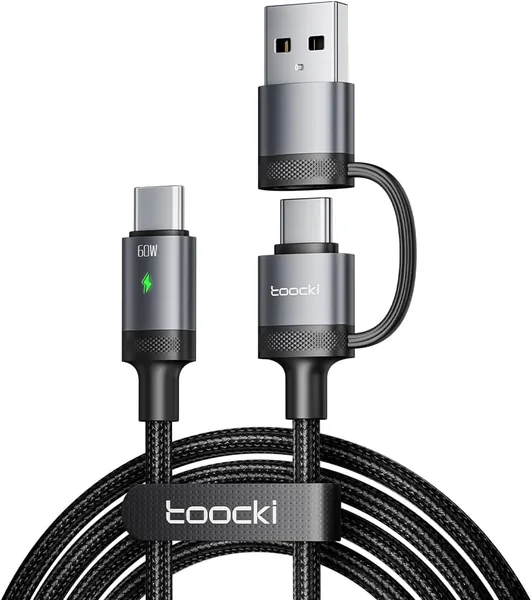 free ads Toocki USB C till USB C-kabel 2 i 1 med snabbladdning och adapter, 60W PD, nylon datakabel kompatibel med iPhone 1