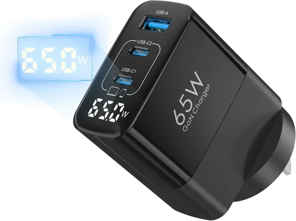 free ads TOPADRE 65W USB C Charger Block with Display, 3 Ports GaN Charger