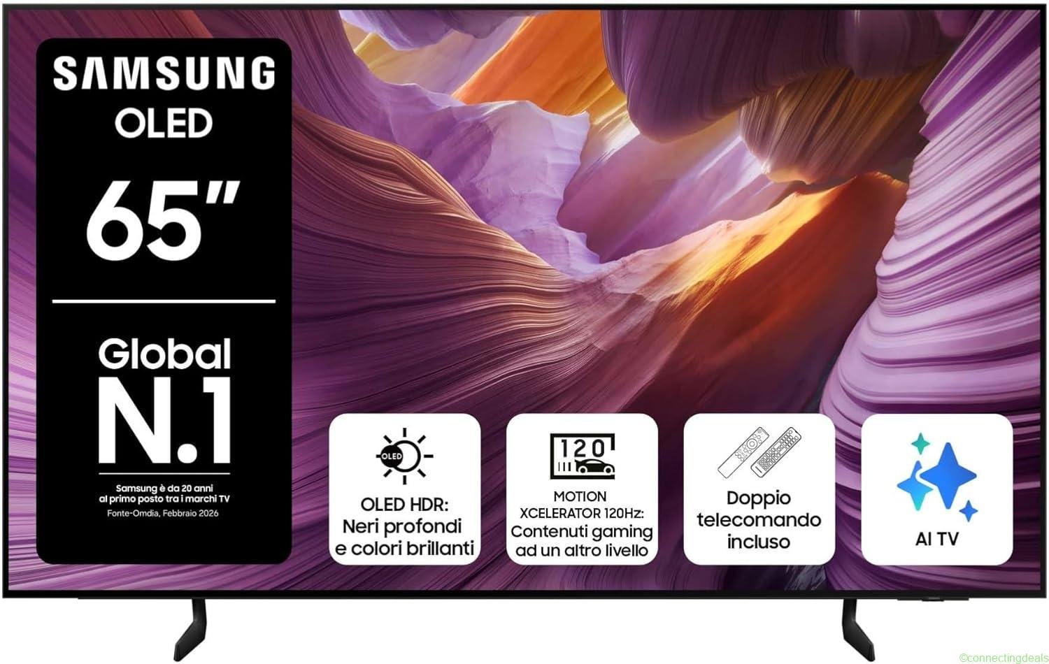 free ads TV OLED 4K Samsung QE65S85FAEXZT 65” – Processore NQ4 AI, Sconto 21%