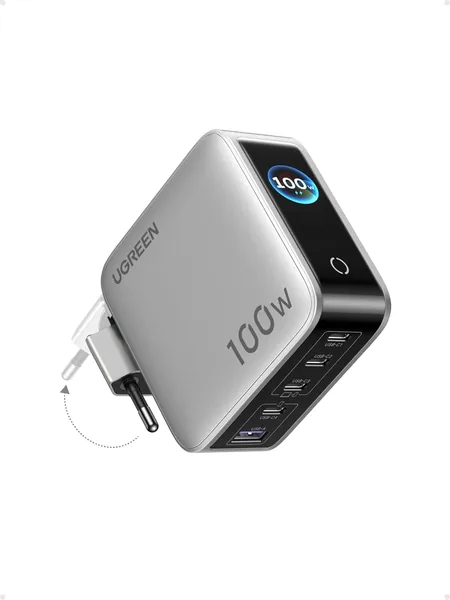 free ads UGENER Nexode Pro 100W USB C Ladegerät mit GaN-Technologie, 5-Port-Anschluss, Smart Display & Touch-Steuerung – Laptop-Ladegerät PPS Schnellladefunktion