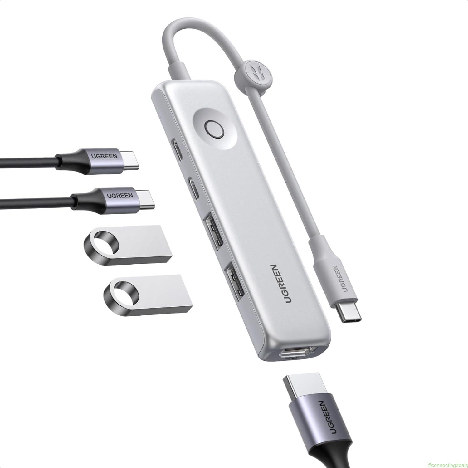 free ads UGREN Revodok USB C Hub 5-in-1 Slim Adapter, 100W PD Charging
