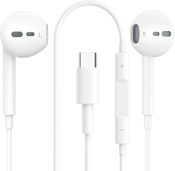 free ads USB C hörlurar för iPhone 17/16/15 Pro Max – In-ear med mikrofon och volymkontroll, Hi-Fi stereo DAC