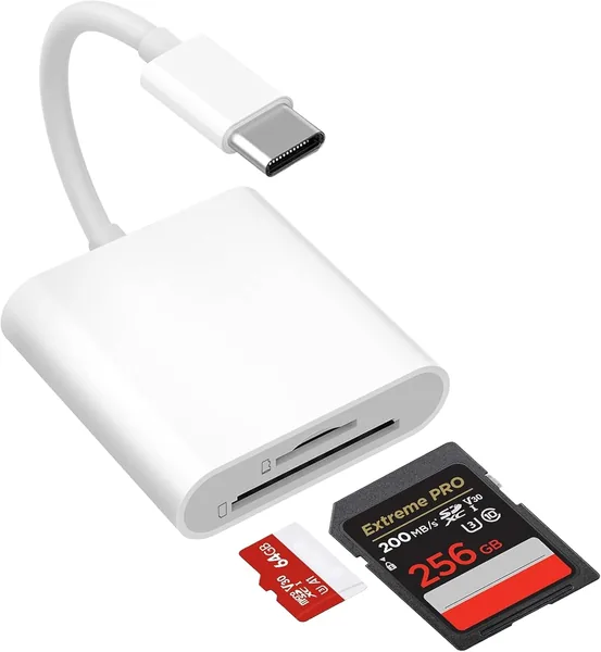 free ads USB-C SD Kaartlezer voor iPhone 15, 16, 17, iPad Pro/Mini/Air, MacBook, Samsung S25/S24, Type C Kaartlezer met Dubbele Slots, M