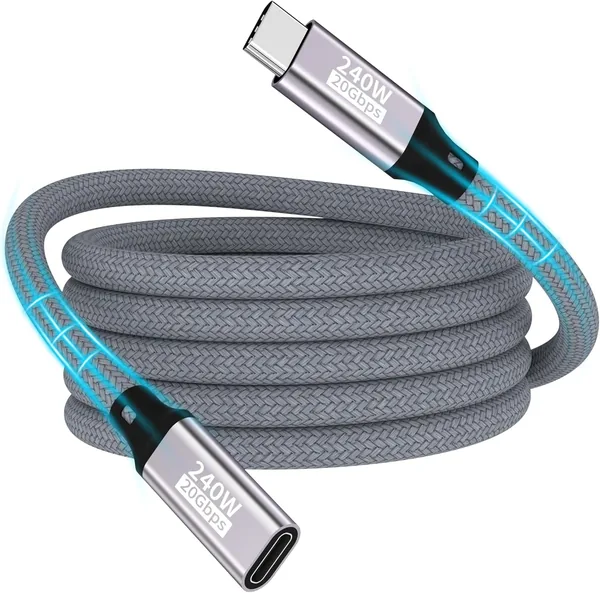 free ads USB C verlengkabel 2M, 20Gbps/240W, 4K@144Hz Type C video-extender, Mannelijk naar vrouwelijk