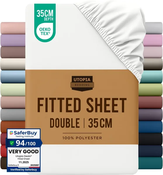 free ads Utopia Bedding Fitted Sheet Double, White – Deep Pocket 14 inch (35 cm) – Easy Care – Soft Brushed P