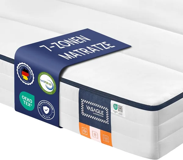 free ads VASAGLE 140 x 200 cm Doppel-Gel-Memory-Foam-Matte Medium Firm H3 7-Zonen-Unterstützung Atmungsaktiv Abnehmbar Waschmaschinengeeignet