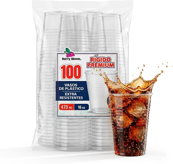 free ads Vasos Transparentes Reutilizables Berry Bloom, 100 Piezas de 473ml, Libre de BPA, para Agua