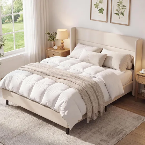 free ads Velvet Platform Bed Frame with Wingback Headboard – Best Deal