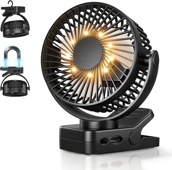 free ads Ventilatore USB portatile 4 in 1 con luce LED ricaricabile e telecomando – 12000 mAh – 3 velocità – Rotazione a 360°