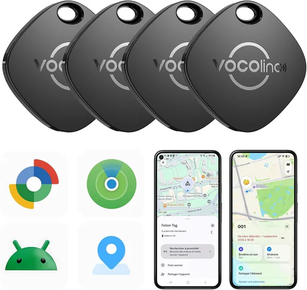 free ads VOCOlinc Android Smart Tag Set de 4, Suivi d’objet Air-tag Compatible Apple et Google, Localisateur Tracker