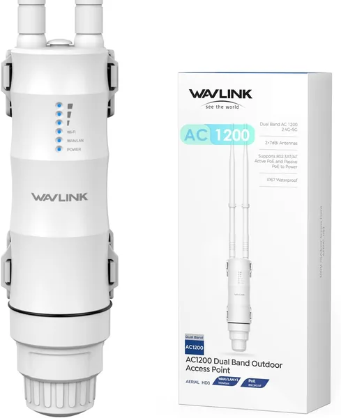 free ads WAVLINK AC1200 Repetidor WiFi Exterior de Largo Alcance PoE – Amplificador de Señal Dual Banda 2.4G+5G IP67 Impermeable, Punto de Acceso Exterior