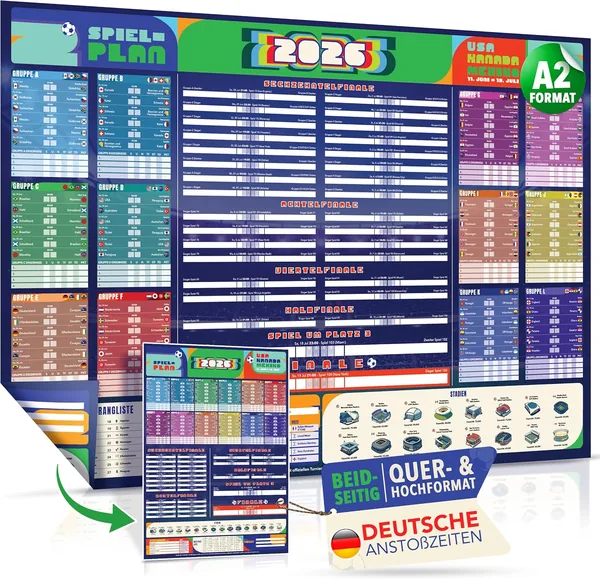 free ads Weltcup 2026 Spielplan – Premium A2 Poster – Doppelseitig für Wand oder Tür – Alle 104 Spiele, G