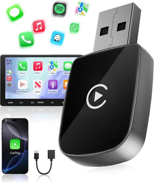 free ads WityEye Adattatore Wireless Car Play per iPhone iOS 10+, Bluetooth V5.3, Dual Core a 5.8GHz WLAN, Rapido e Stabile