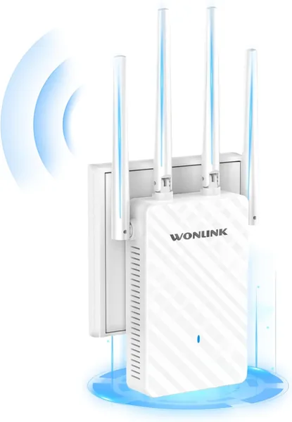 free ads WONLINK WLAN Verstärker, 1200 Mbps Dual Band Internet Verstärker mit 4 Antennen, Ethernet-Anschluss, WPS & MU-MIMO