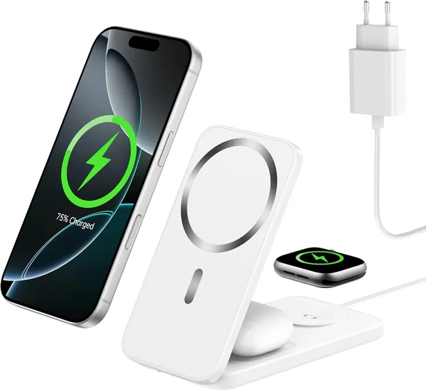 free ads XNYAND Chargeur sans fil magnétique 3 en 1 compatible MagSafe – Station de charge pliable 15W pour iPhone 17/16/15/