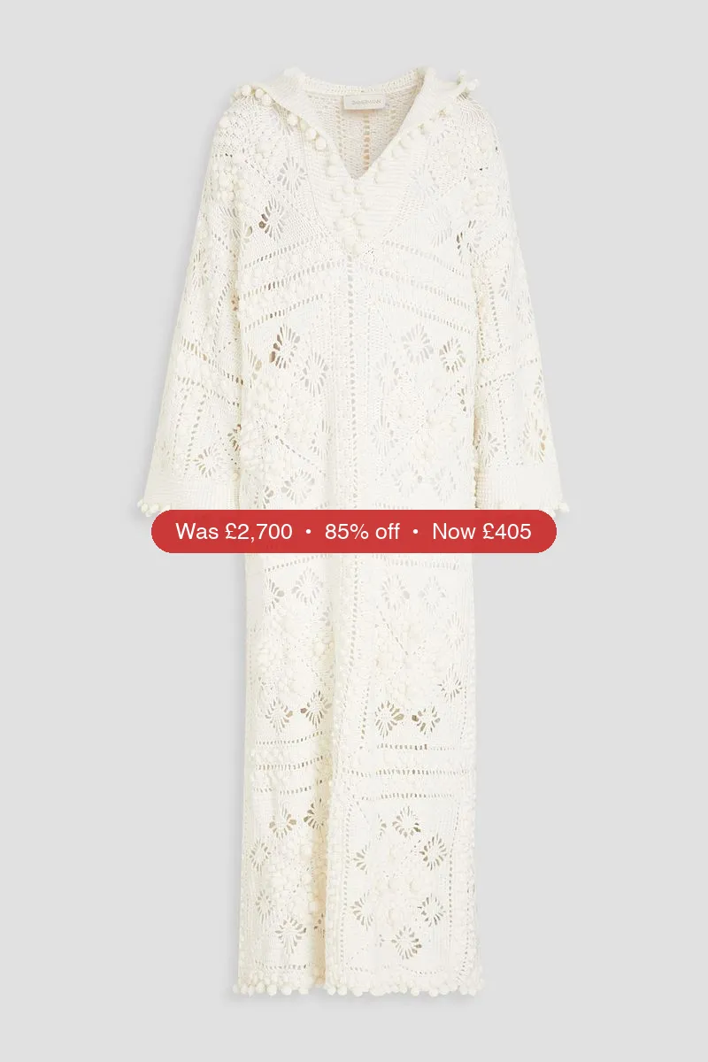 free ads ZIMMERMANN Crochet-knit cotton hooded kaftan – 85% Off