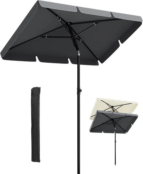 GarveeHome Balkon Sonnenschirm 200 x 125 cm mit Regenabdeckung, UV50+ Rechteckiger Verstellbarer & Höhenanpassbarer Sonnenschirm, Balkon – Best Deal