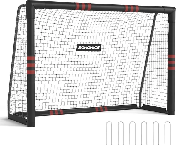 Gol de Fútbol SONGMICS SZQ240RZ02 para Todas las Edades, Acero, Red PE, Exterior, Jardín, Playa, 85 x 240 x 160 cm, Coatado con Espuma, Negro – Mejor Oferta