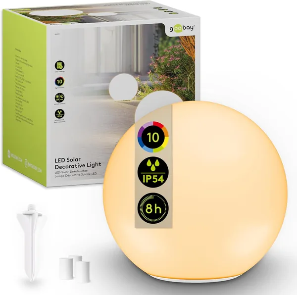 goobay LED Solar Ball 35 cm – RGB Lichtkugel für Außenbereich, winterfest IP54, wetterfest, Solarlampe, Dekolampen