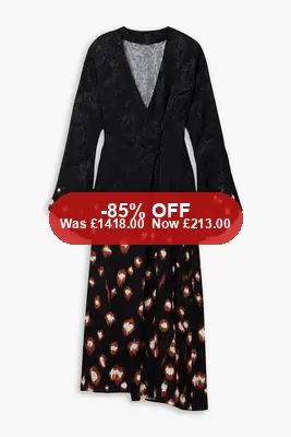JOHANNA ORTIZ Inner Strength printed satin-jacquard midi wrap dre – 85% Off