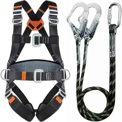 Kit de Arnés de Seguridad Corporal Doble Gancho de 2m, Cinturón de Arnés Anticaídas para Trabajo en Altura, Cuerda Anti